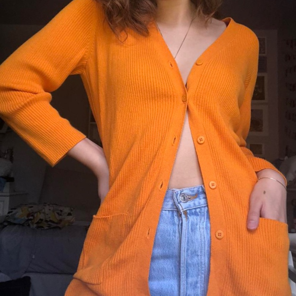 dkny orange cardigan